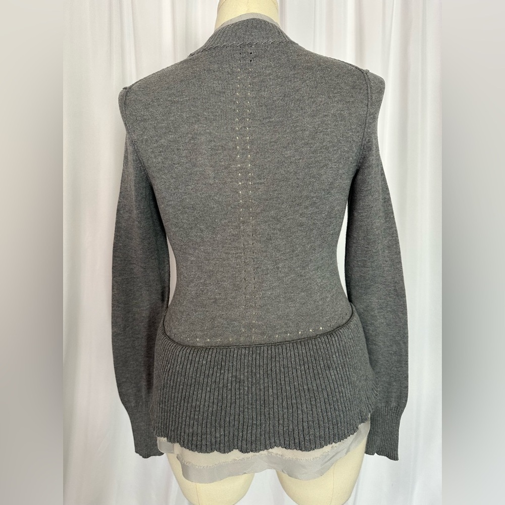 Banana Republic Gray Knit Cardigan | Ruffle Trim | Size M (1223) - Picture 3 of 11